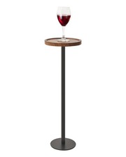 Drink Table Small Pedestal Side Round Cocktail Metal Base Walnut Brown