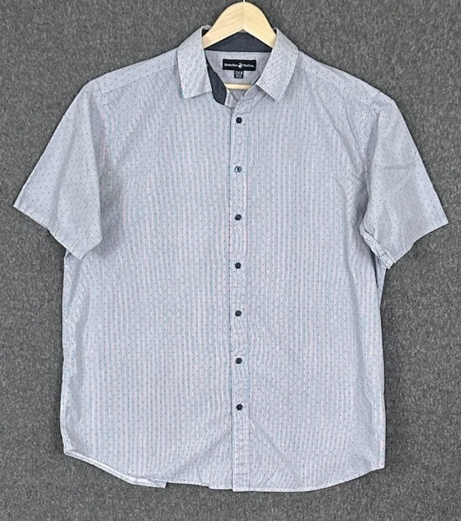 Beverly Hills Polo Club Men's Shirt 2XLB Big Blue Stripe Short Sleeve Button-Up