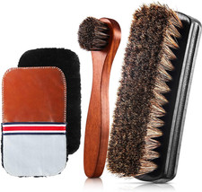 4 Pcs Horsehair Shine Shoes Brush Kit Polish Dauber Applicators Cleaning Leather