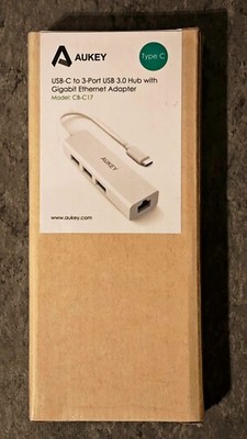Aukey USB-C to 3-Port USB 3.0 Hub mit Gigabit Ethernet Adapter, Modell CB-C17