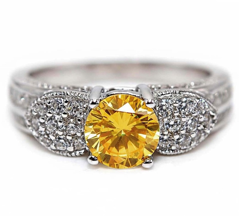 2CT Heat Treated Yellow Topaz 925 Solid Sterling Silver Ring Sz 7 