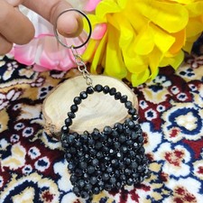 Black Crystal Bead Bag Beaded Purse Keychain Handmade Mini Bag Charm Gift For