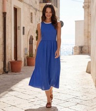 Karen Kane Blue Sleeveless Edge Stitch Contrast Midi Dress - Petite Size PM