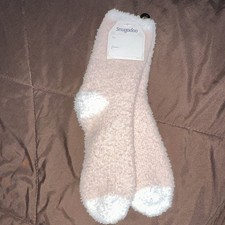 Snugadoo Too Super Soft Fuzzy Cozy Socks Light Pink Beige Women s One Size NWT