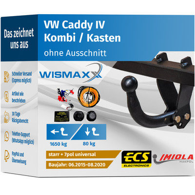 ANHÄNGERKUPPLUNG starr passt für VW Caddy 4 ab 15 +7pol E-Satz ABE