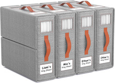 Bed Sheet Organizers, Foldable Linen Closet Storage, 4 Pack, Grey