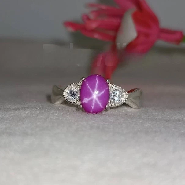 Vintage Pink Star Sapphire Ring 925 Sterling Silver Lindy Star Sapphire Ring - Image 4 of 4