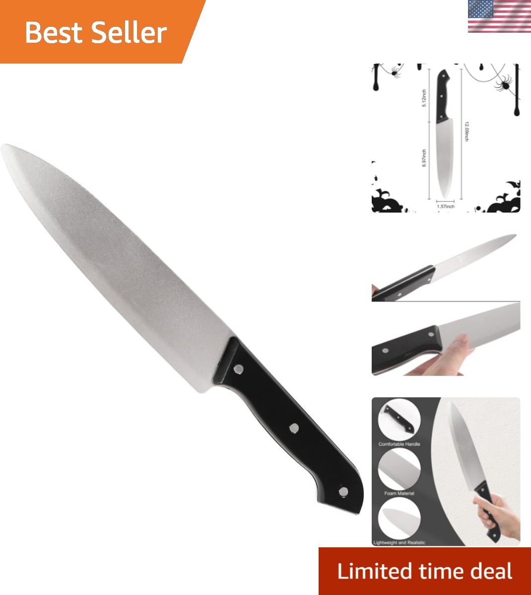 Cuchillo de utilería - Halloween realista mata carnicero broma accesorios, disfraz cuchillo falso...