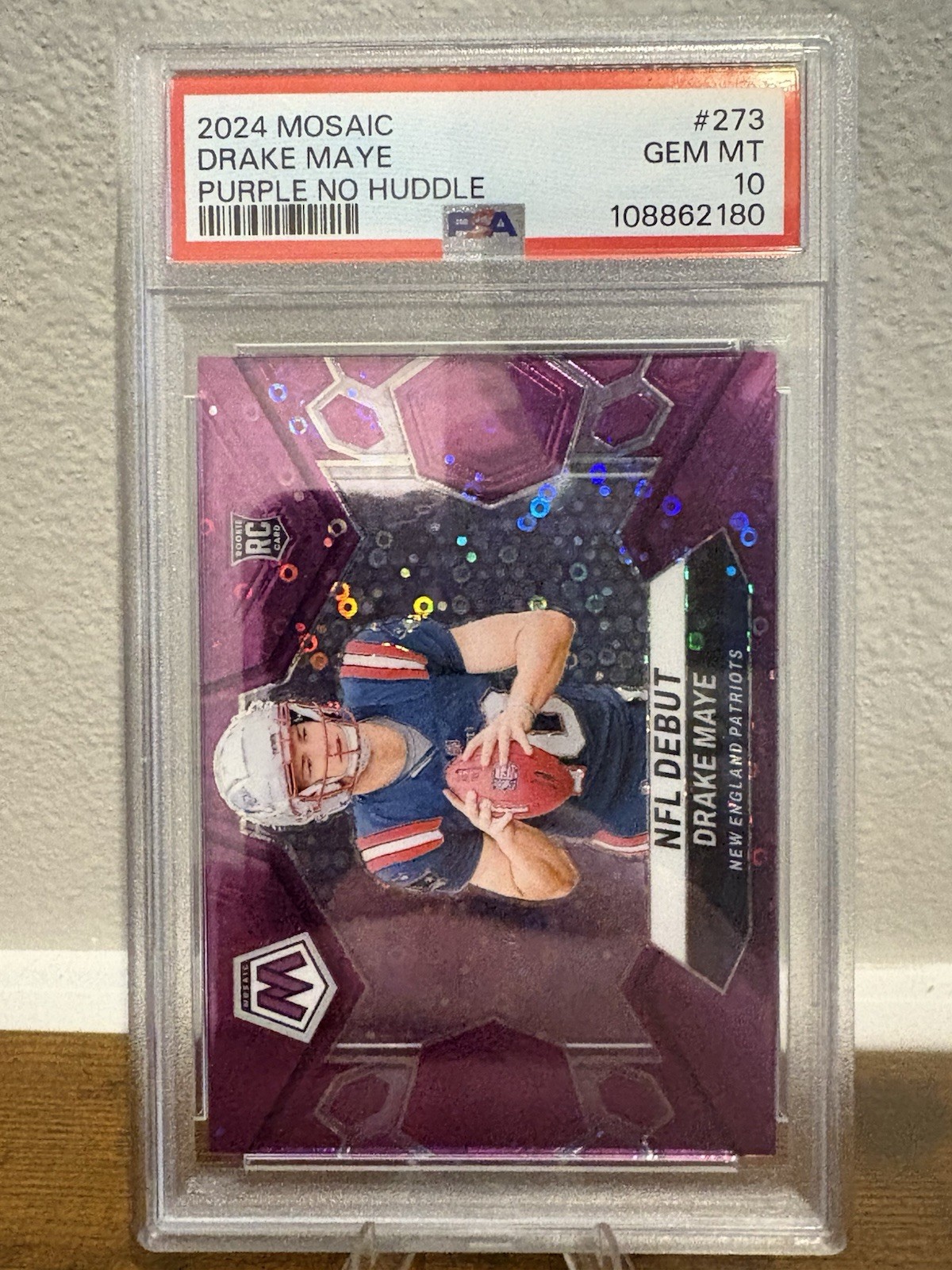 2024 DRAKE MAYE MOSAIC #273 PURPLE NO HUDDLE DISCO DEBUT ROOKIE RC /50 PATRIOTS