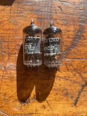 One Pair of 12AX7  / ECC83 Tubes,  EICO  By Mullard  Test Strong ,Ribbed plates