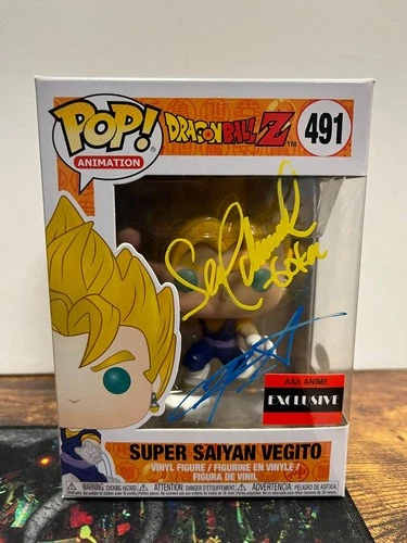 JSA Dbl Signed Sean Schemmel Chris Sabat Funko Pop! Super Saiyan Vegito #491 AAA