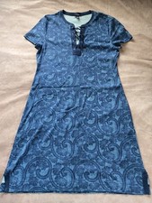 Chaps Blue Lace-Up Women's Shirt Dress Sz L Navy Floral Comfy Stretchy Casual