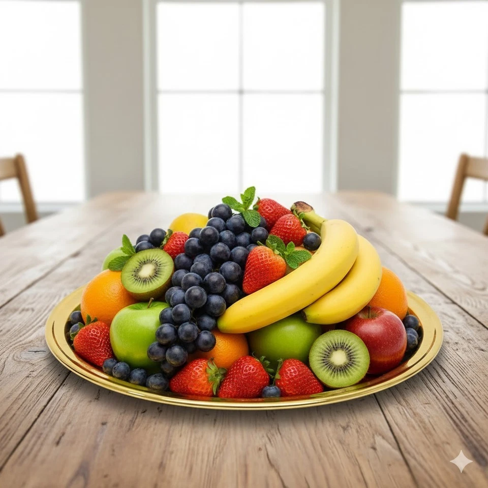 Heavy 16'' inch Large Gold Plated Indian Round Serving Tray Platter Cake, Drinks - Image 3 of 4