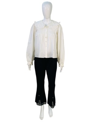 Doen Womens Designer Ruffle Pin Tucks Cotton White Blouse Shirt Tunic Top Size S