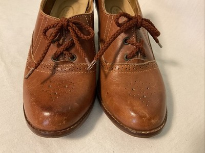 靴 80s vintage archive string leather shoes Vintage 70s 80s Brown Leather Oxford Heels Shoes Nobil's Womens