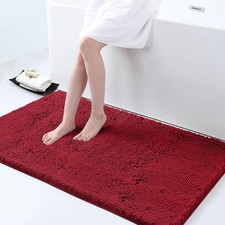 Luxury Chenille Bathroom Rugs 47x24, Extra Soft and Absorbent 47'' x 24'' Red