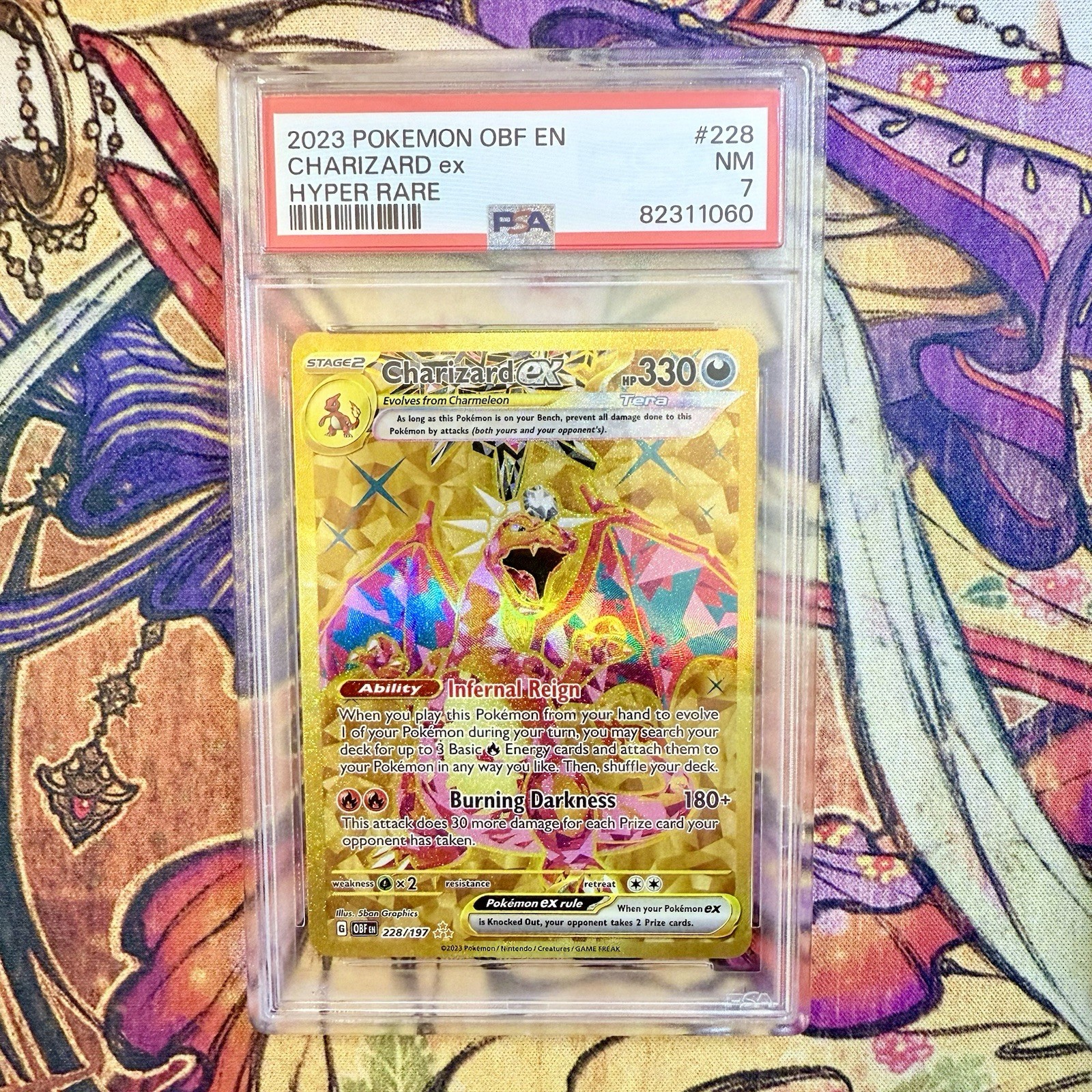 Charizard Ex 228/197 - Hyper Rare Gold Obsidian Flames Pokemon Card PSA 7 NM