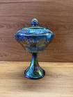 Vintage Indiana Glass Harvest Grape Blue Carnival Pedestal Wedding Bowl