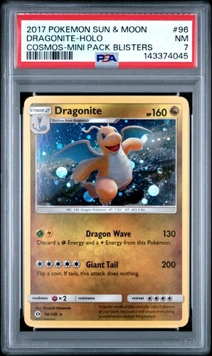 2017 POKEMON SUN & MOON 96 DRAGONITE-HOLO COSMOS-MINI PACK BLISTERS PSA 7