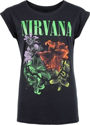 Nirvana T-Shirt Damen Flowers Smiley Cyrstals navy