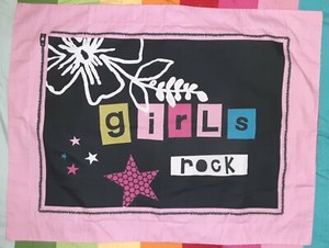 Pink GIRLS ROCK Pillow Sham flower stars 