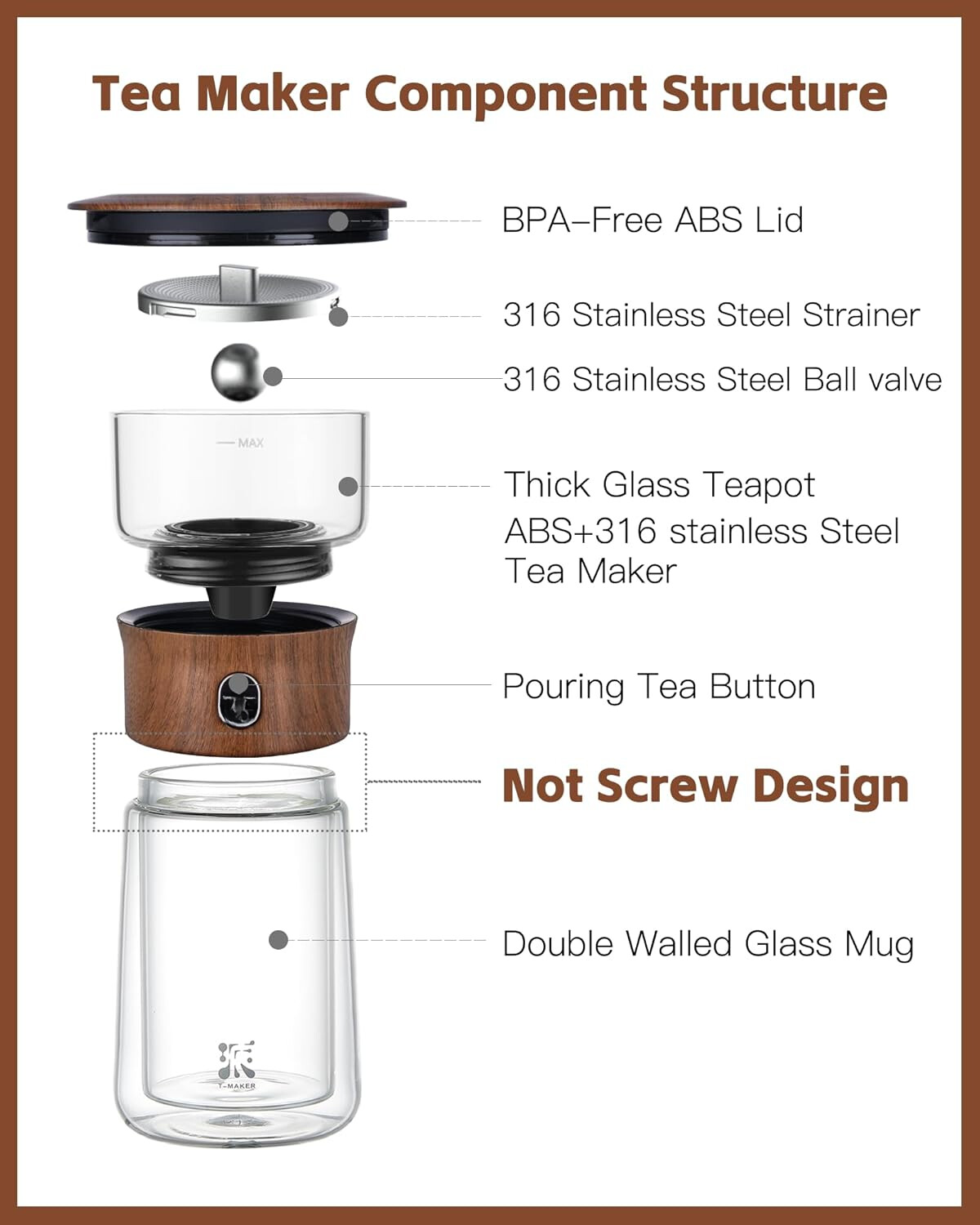 Smart One Touch Tea Maker, Small Glass Teapot for Loose Tea Maker