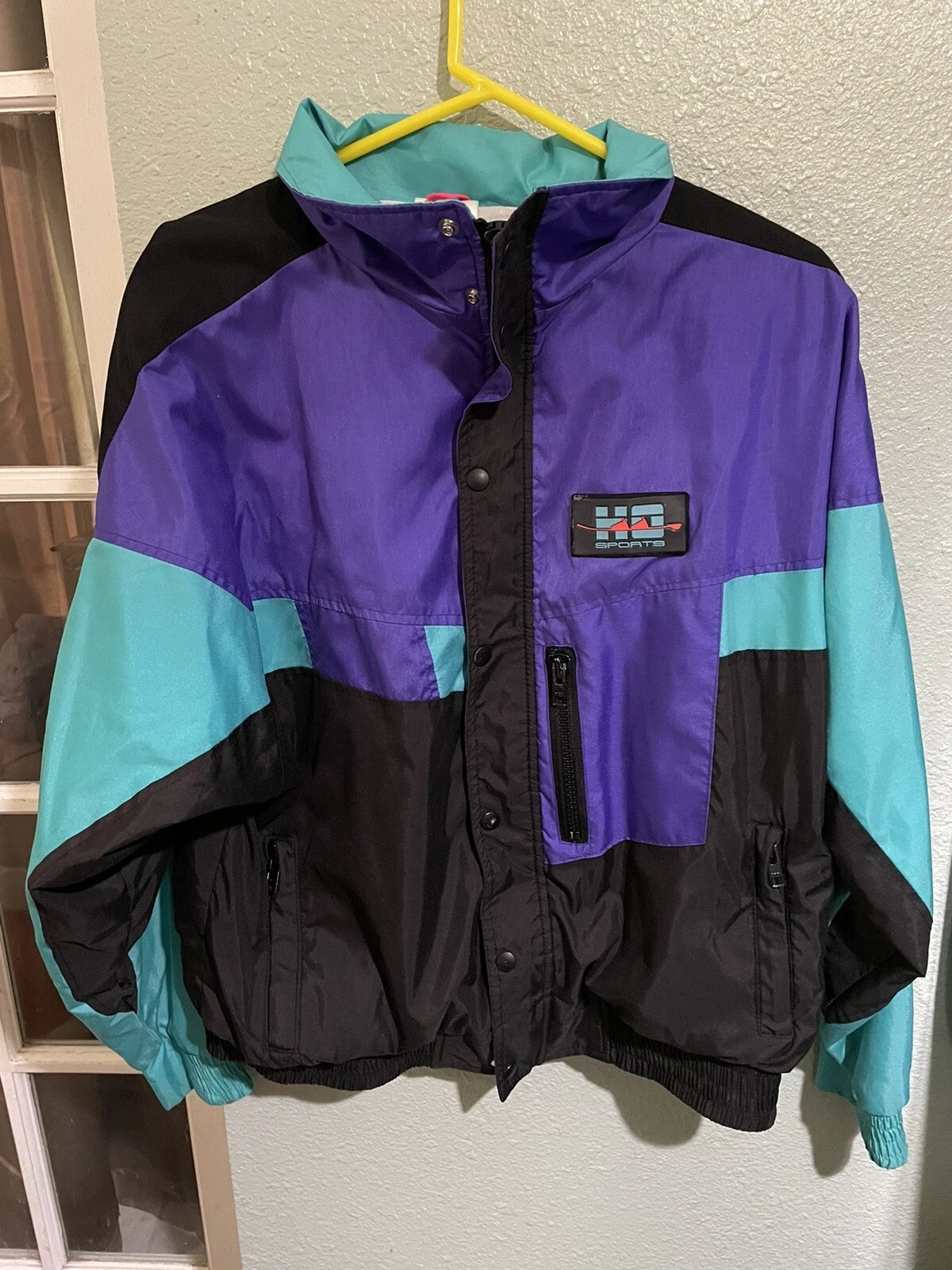 Vintage 80's 90s Parka Jacket Large Zip Jacket Windbreaker Colorblock USA Black
