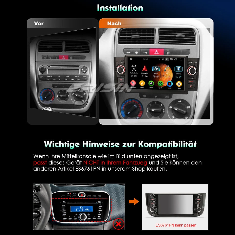 64GB Android 14 Autoradio Carplay GPS Radio Touchscreen Fiat Linea Grande Punto - Bild 3 von 4