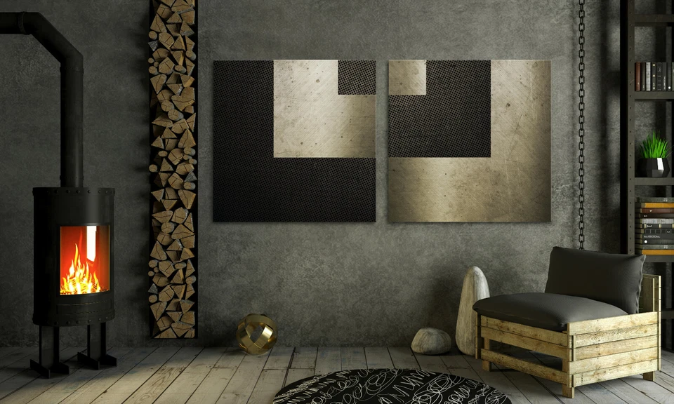 XXL Modern Leinwand BILD SET Kunst Druck Schwarz Braun Abstrakt Wandbilder Deko - Bild 3 von 4