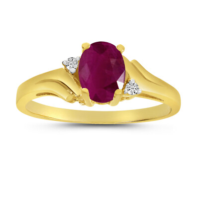Ring 10 Karat Gelbgold ovaler Rubin und Diamant
