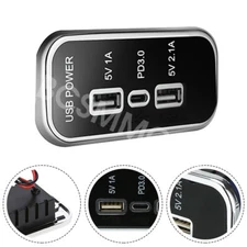 3 Ports PD Type-C USB Car Phone Charger Fast Charging Socket Panel Mount Adapter