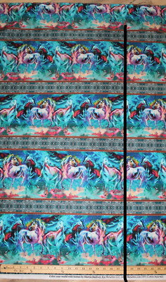 Color Your World Painted Horses Indigo Digital Stripe Fabric  29'' x 42''    #9431