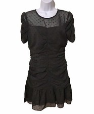Storia Black Mini Dress Witchy Tiered Ruched Chiffon Overlay Women’s Sz M
