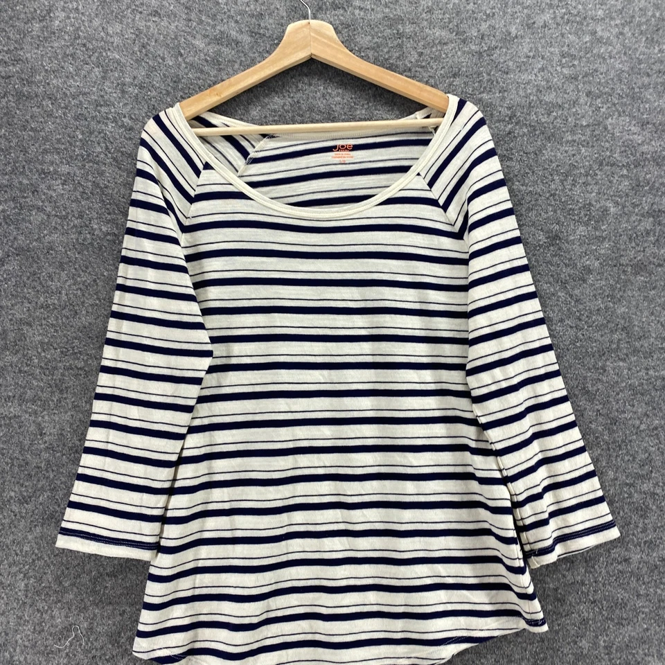 Camiseta Joe Fresh Mujer L Grande Blanca Rayas Manga Larga Cuello Redondo Algodón Foto 3 de 4