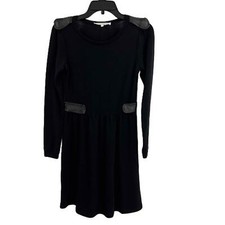 Les Fées De Bengale Dress Black Wool Leather Accents Round Neck Dress Size 1 / S