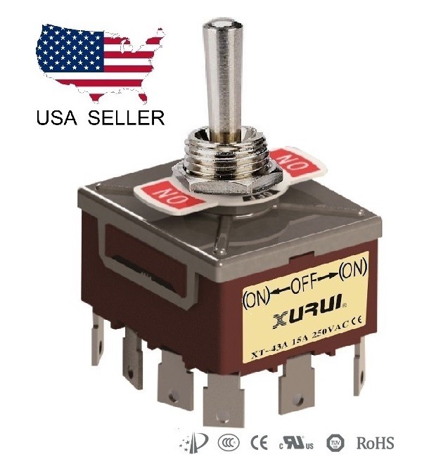 HEAVY DUTY 4PDT (ON)-OFF-(ON) MOMENTARY TOGGLE SWITCH - SPADE TERMINALS ...