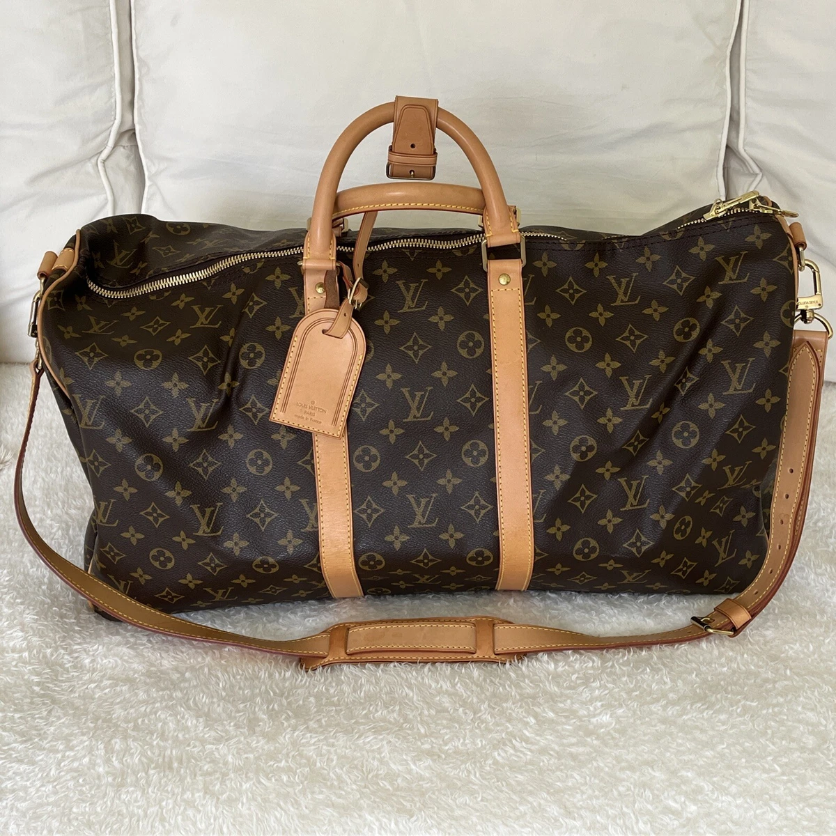 Louis Vuitton Monogram Keepall Bandouliere 55 Duffle Bag w Strap Lock Receipt
