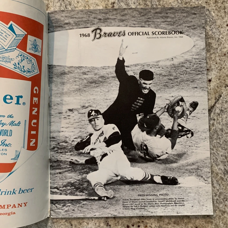 1968 Atlanta Braves ‘68 Score Book Card MLB Hank Aaron HOF - Image 3 of 4