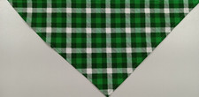Dog Bandana, Tie On, Green, White Plaid, Christmas, St. Patrick's Day, M, L
