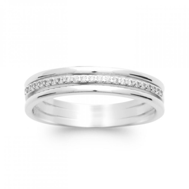 Bague demi-alliance en argent 925 rhodié et oxydes de zirconium éclatants