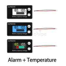 LCD Battery Capacity Indicator DC8-100V Voltmeter Gauge With alarm Temperature