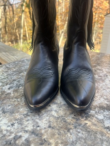 Oak Tree Farms Black Leather Cowboy Boots Tassels Western Women's Size 7.5 - 第 18/23 張圖片
