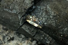 Men's Silver Ring with Natural Sapphire Tourmaline Your Initials Engraved