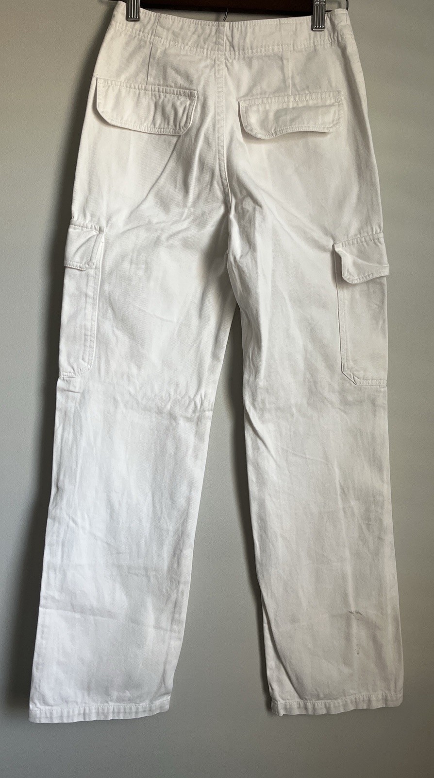 Zara Women’s White High Rise Cargo Pockets Wide Leg Casual Utility Pants Sz. 0 thumbnail 5