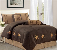 6 Piece King Size Western Bedding Set Micro Suede Comforter Dark Brown Lone Star