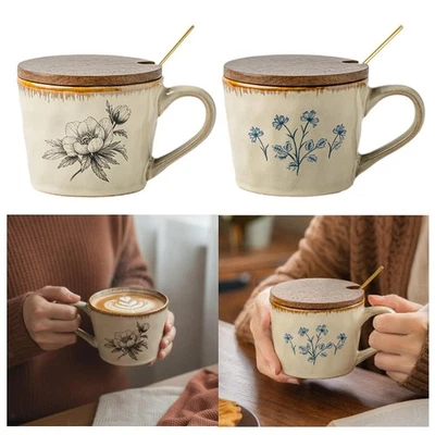 Mug à café avec anse, élégant mug en porcelaine à motif floral pour la - Photo 1/2