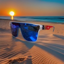 New Quiksilver Sunglasses Blue Mirror Lense USA Flag Frame Mens Womens Red White