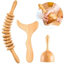 3 PC Wood Therapy Massage Tools Kit - Maderoterapia Body Sculpting & Relaxation