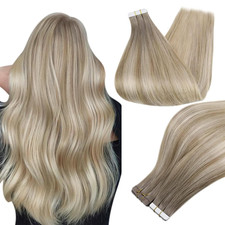 12 Inch Tape in Hair Extensions Human Hair Color 19 Grey Fading to 8 Ash Brown a