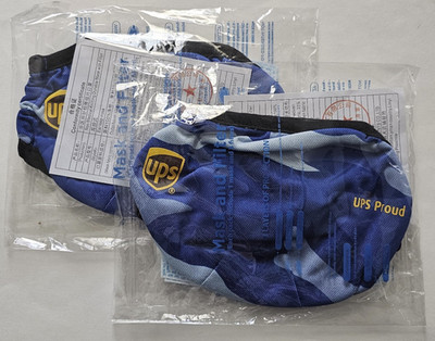 NEW lot 2 UNITED PARCEL SERVICE ups FACE MASK & FILTERS adjustable CAMOUFLAGE